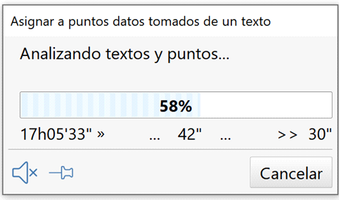 Edición - Levantamiento - Puntos - Asignar datos, seguimiento del análisis