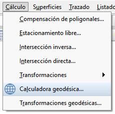 Cálculo - Calculadora geodésica - Menú