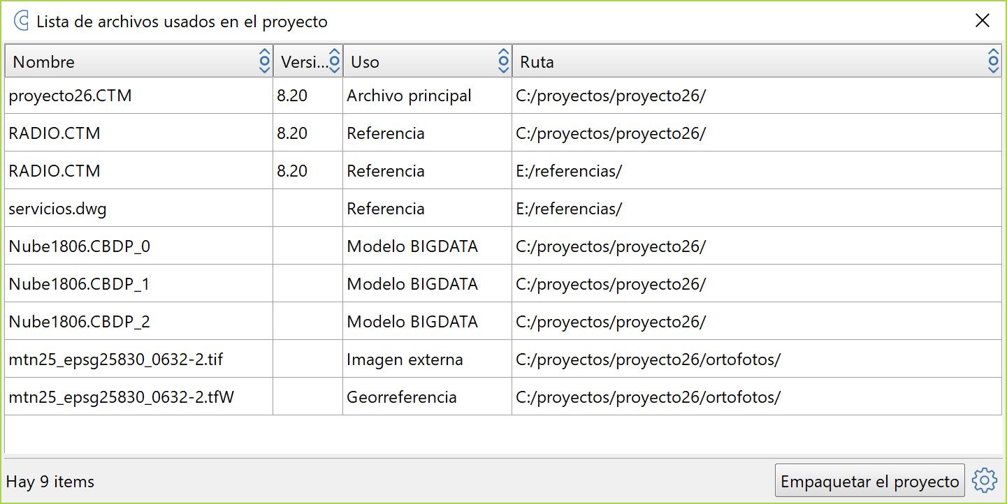 Edición - Proyecto - Lista de archivos, dialog