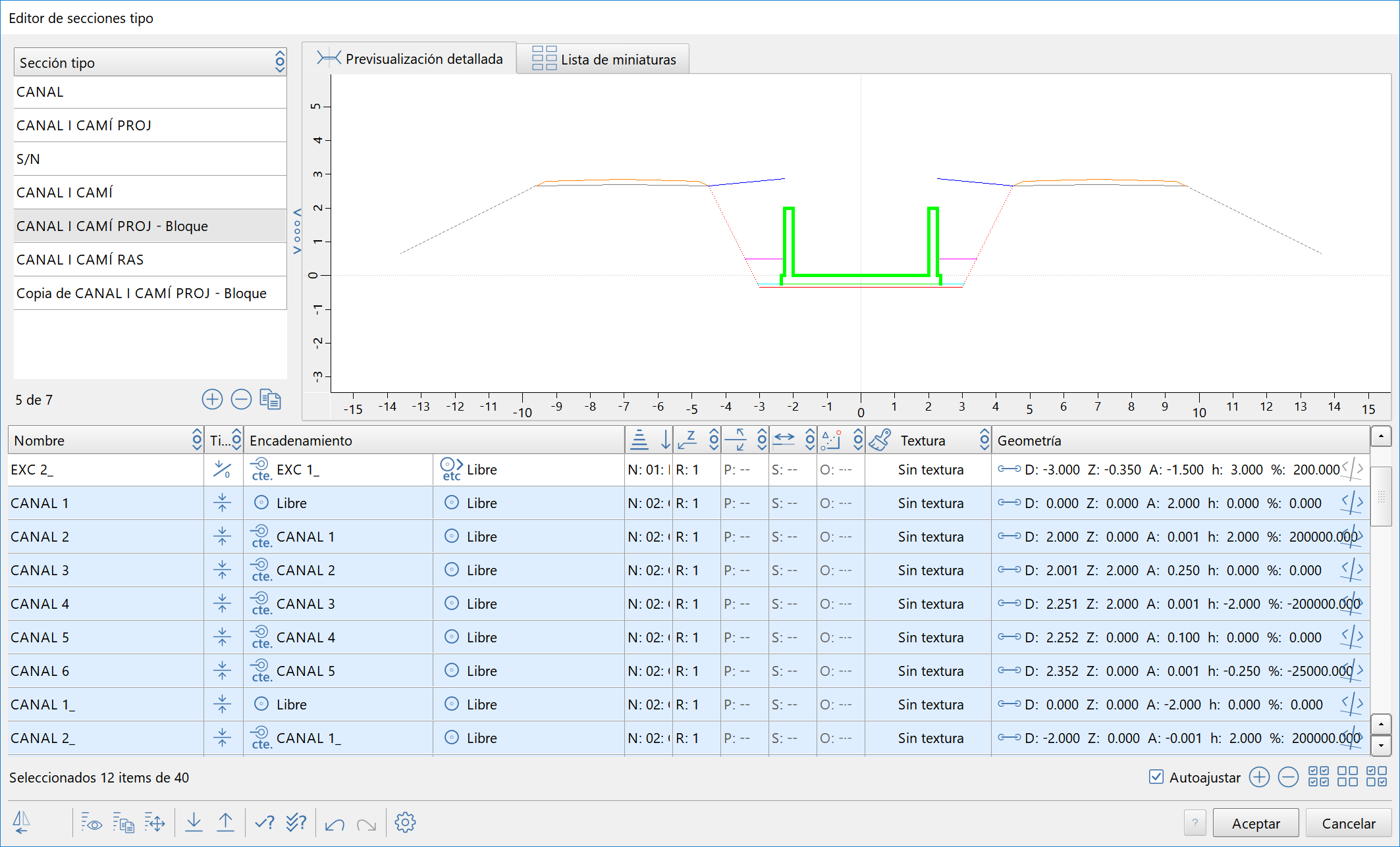 Selección de los 12 tramos que formarán el bloque Selección de los 12 tramos que formarán el bloque