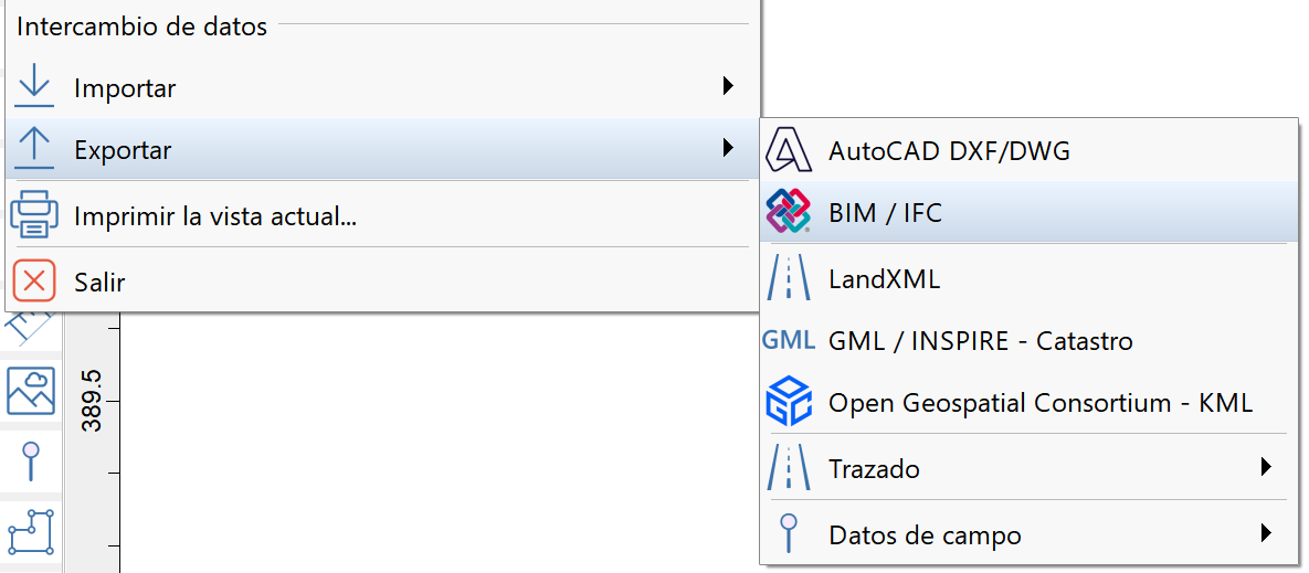 BIM - Exportación, menú