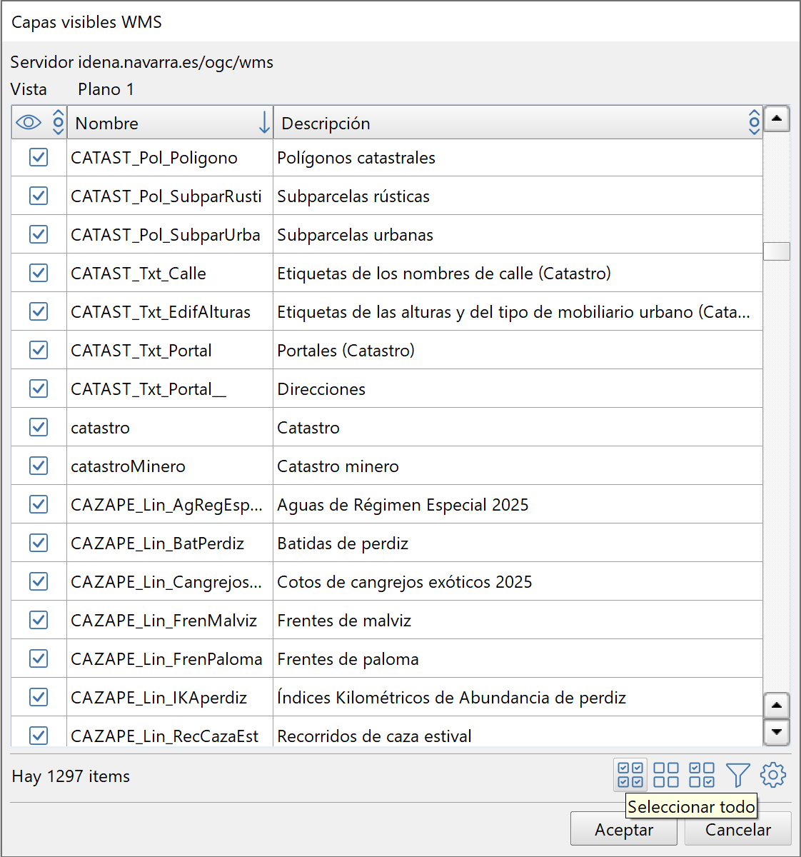 WMS - Seleccionar capas