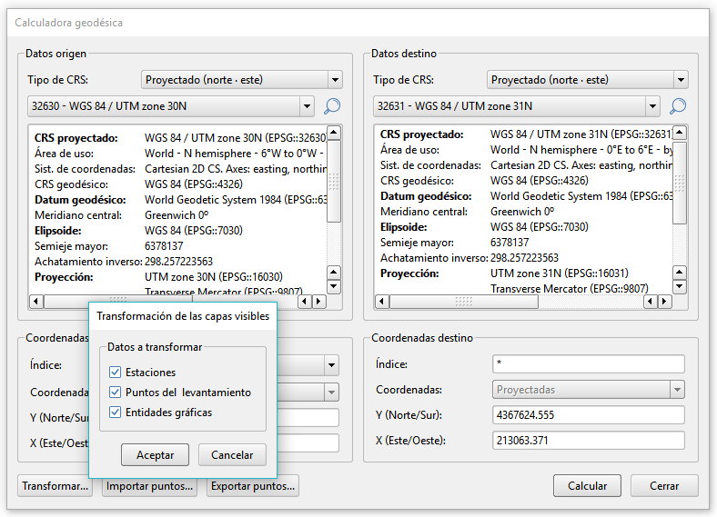 Cálculo - Calculadora geodésica - Transformar