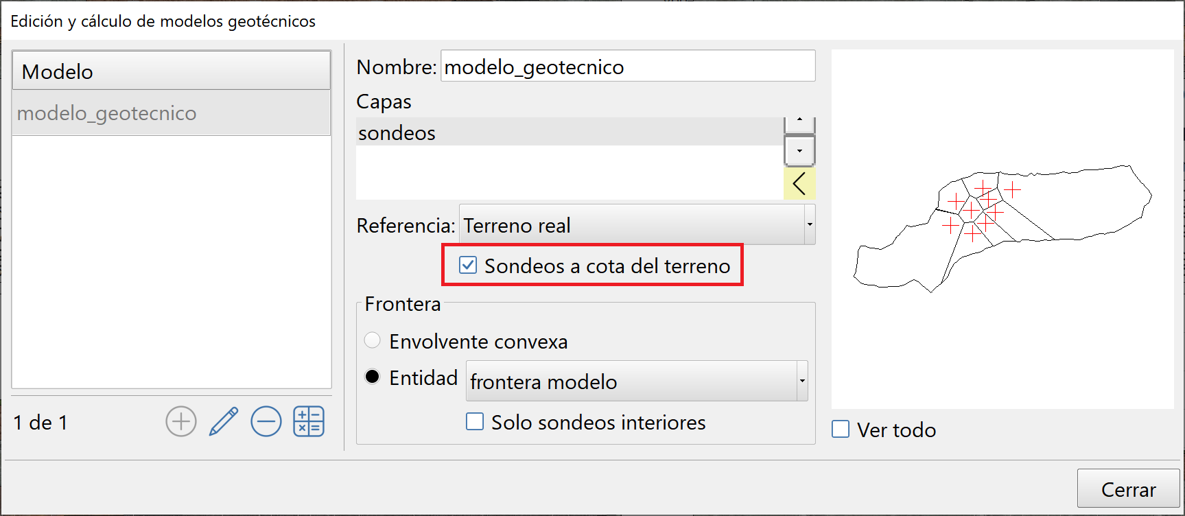 Superficies - Modelos geotécnicos, sondeos a cota del terreno