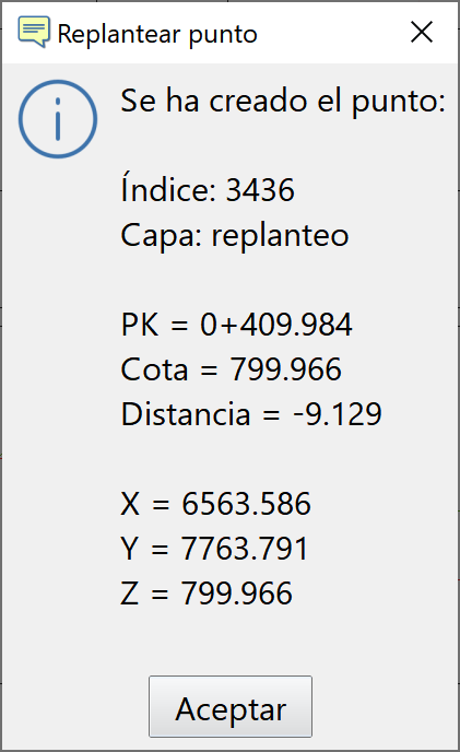 Replanteo - Sobre perfiles, info XYZ