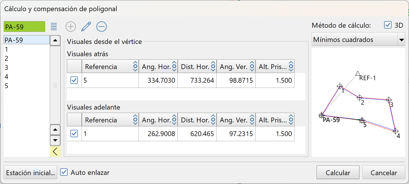 Levantamiento - Cálculo de poligonales, dialog