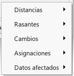 Perfil longitrudinal - Editor de distribuciones, menú de categorías de tipos