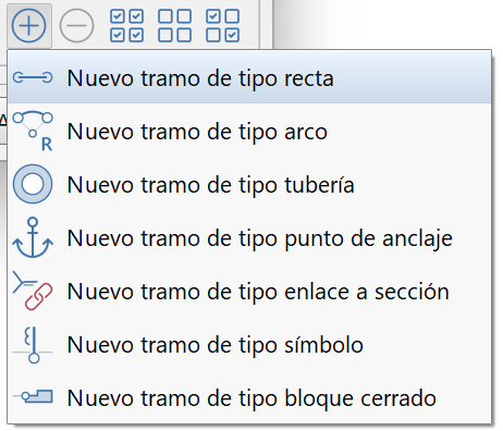 Editor de secciones - Añadir tramo, menú