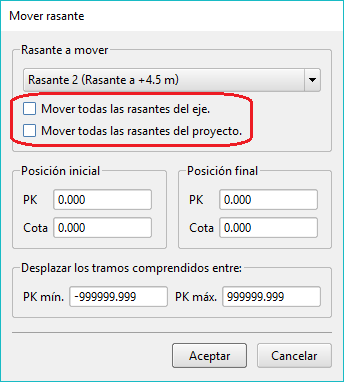 Trazado - Editor rasantes - Mover rasantes