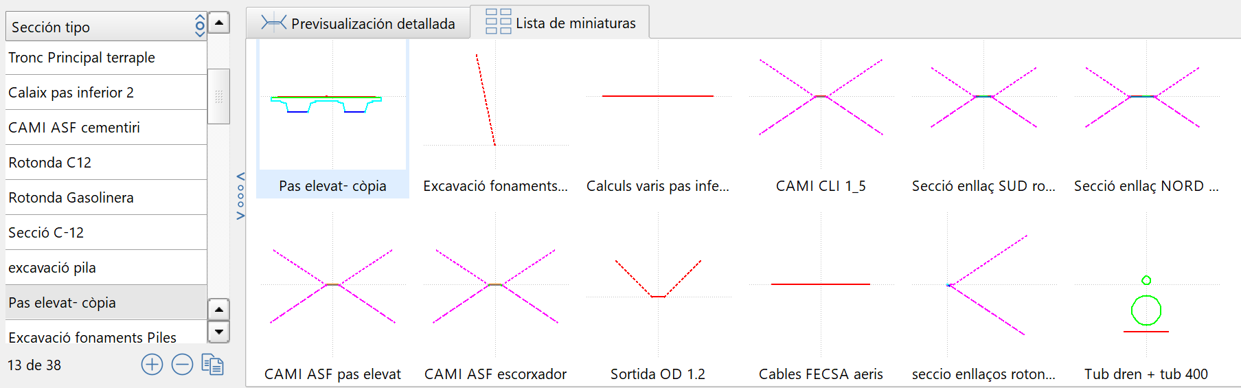 Editor de secciones - Editor, lista de miniaturas