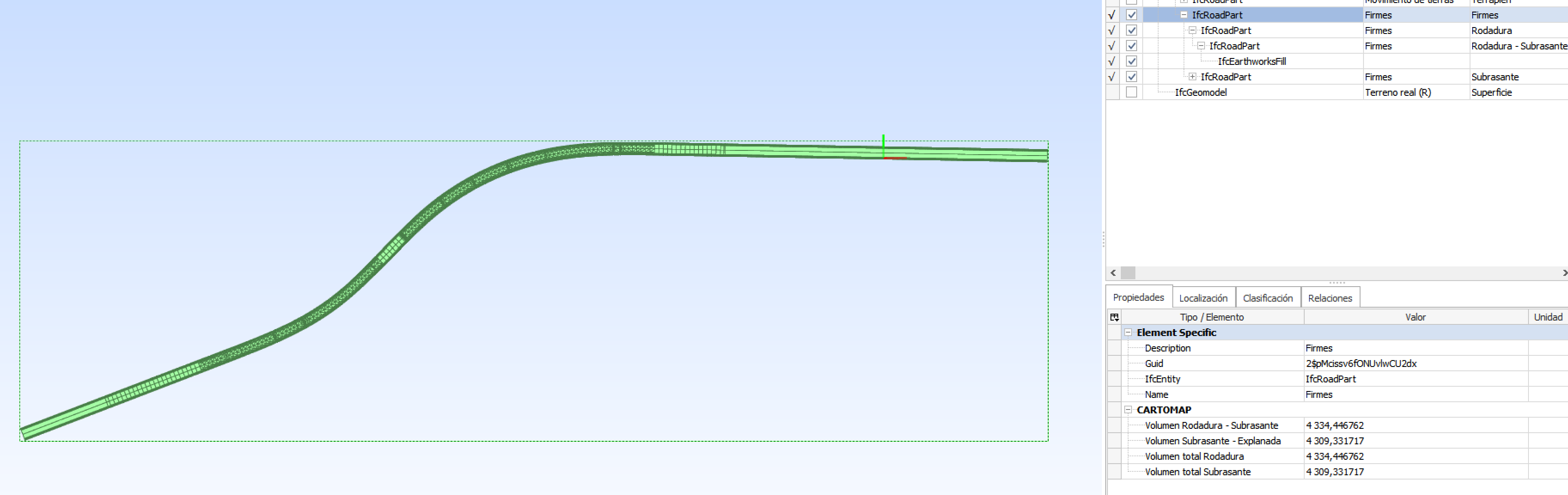 BIM - Exportación de Paquetes de Firme - Resultado, todo un eje unido, vista top simplificada