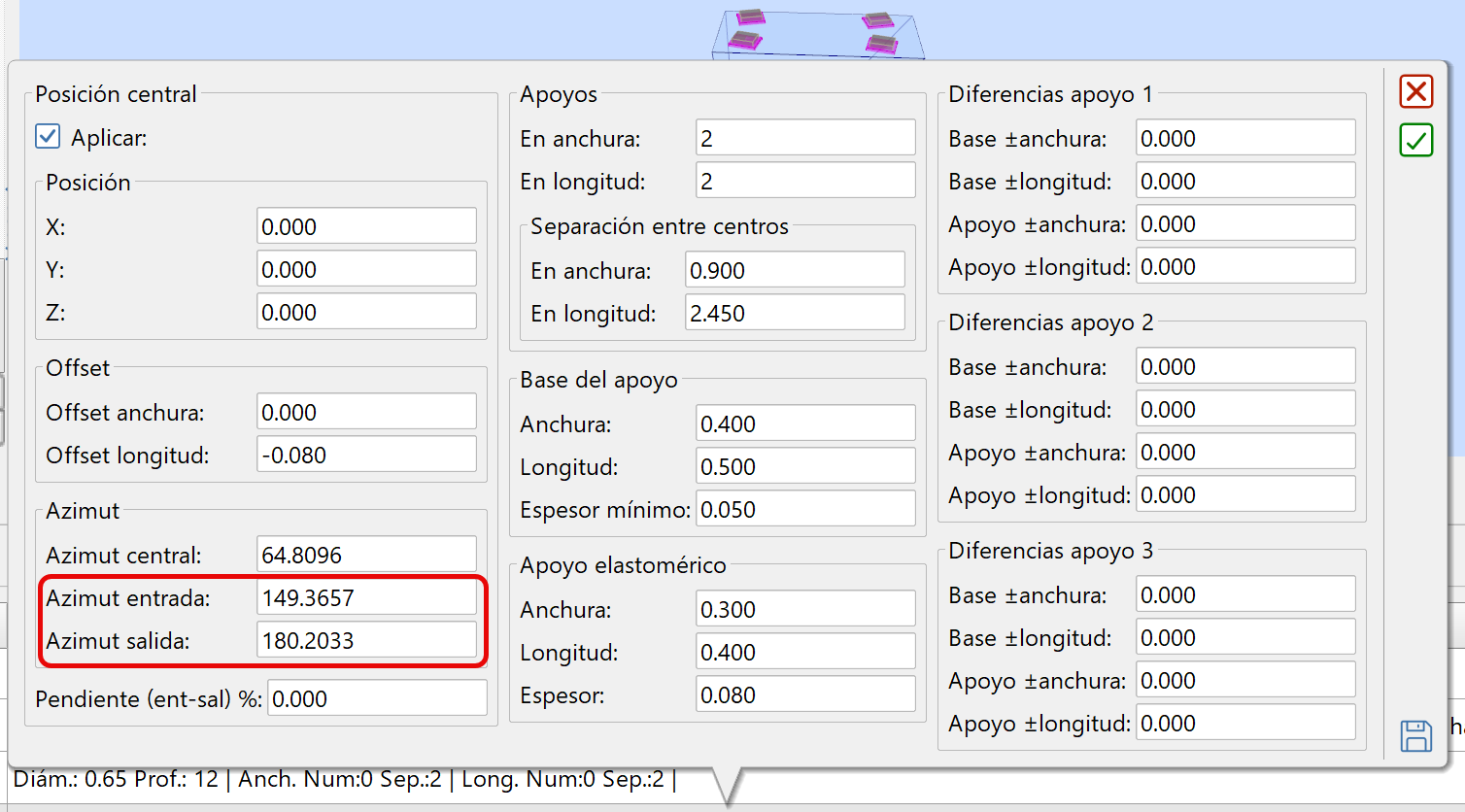 Obras de fábrica - Datos generales - Apoyos, en OF cuadrangulares, edición con esviaje