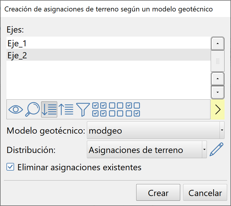 Trazado - Edición unificada de asignaciones - Asignación de tipos de terreno, opción Terreno, dialog 2022.04