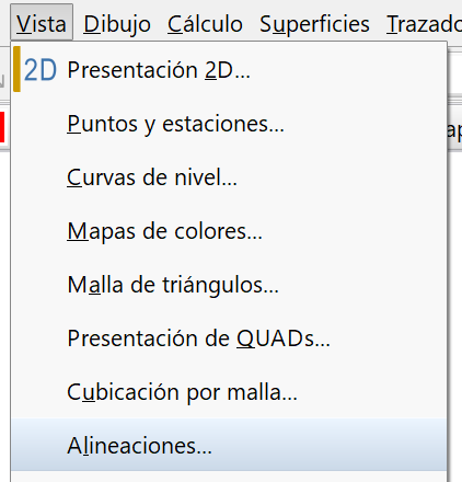 Vista 2D - Alineaciones - Menú