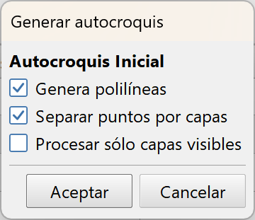Edición - Levantamiento - Autocroquis, generar, opciones