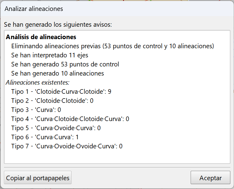 Trazado - Alineaciones - Resultado del análisis