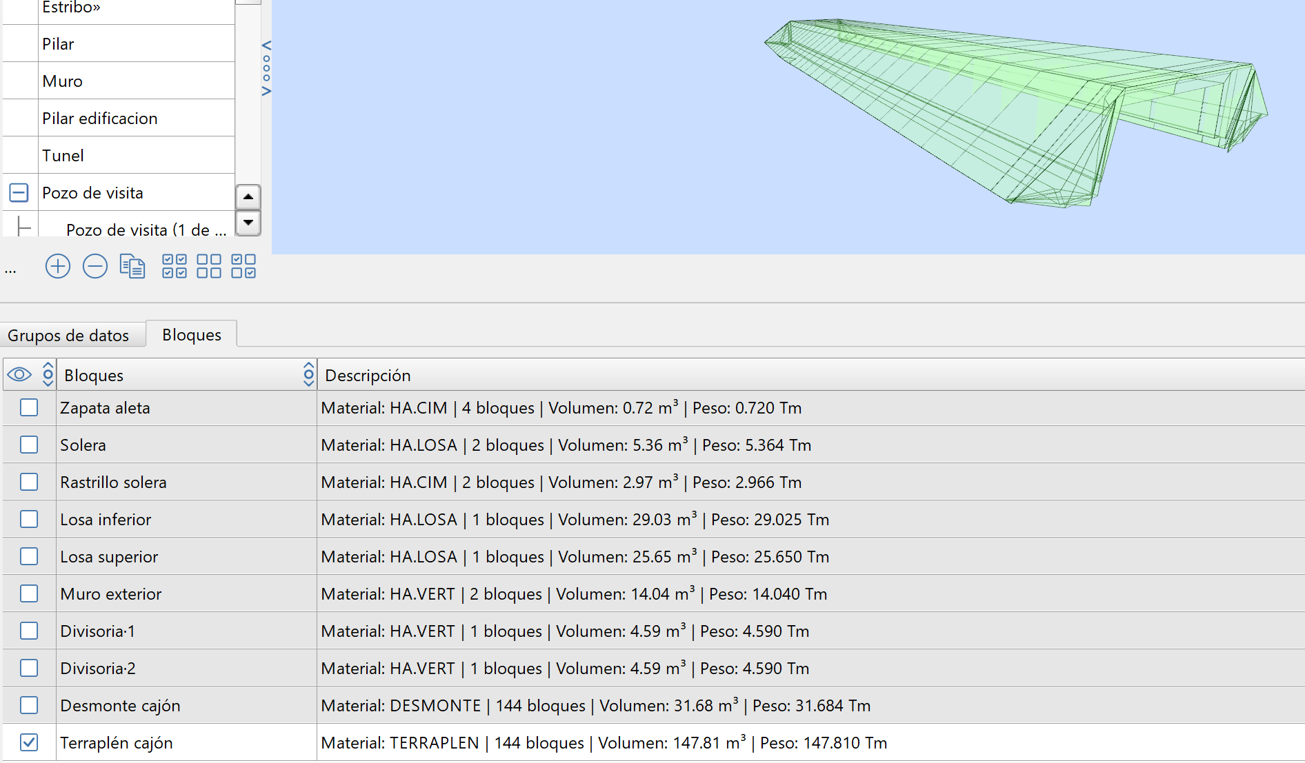 Obras de fábrica - Editor - Bloques, ocultación