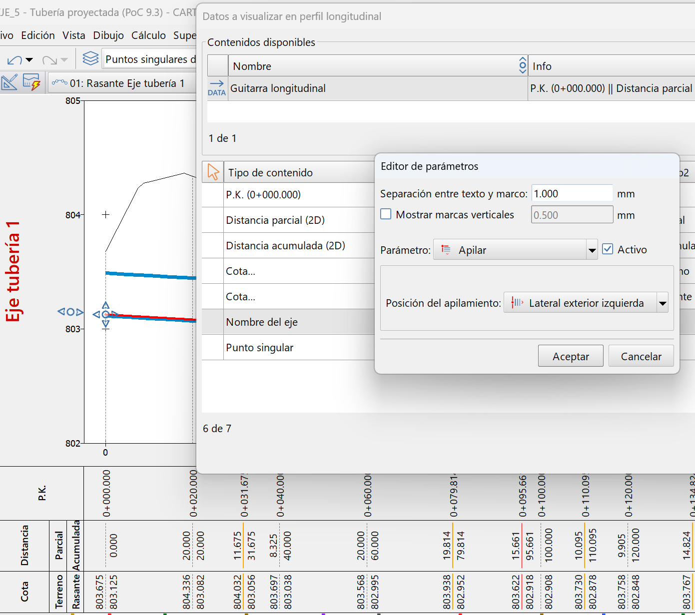 Contenido longitudinal - Nombre del eje, exterior izquierda