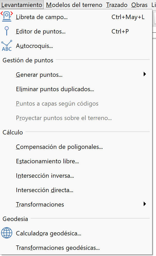 Levantamiento - Menú
