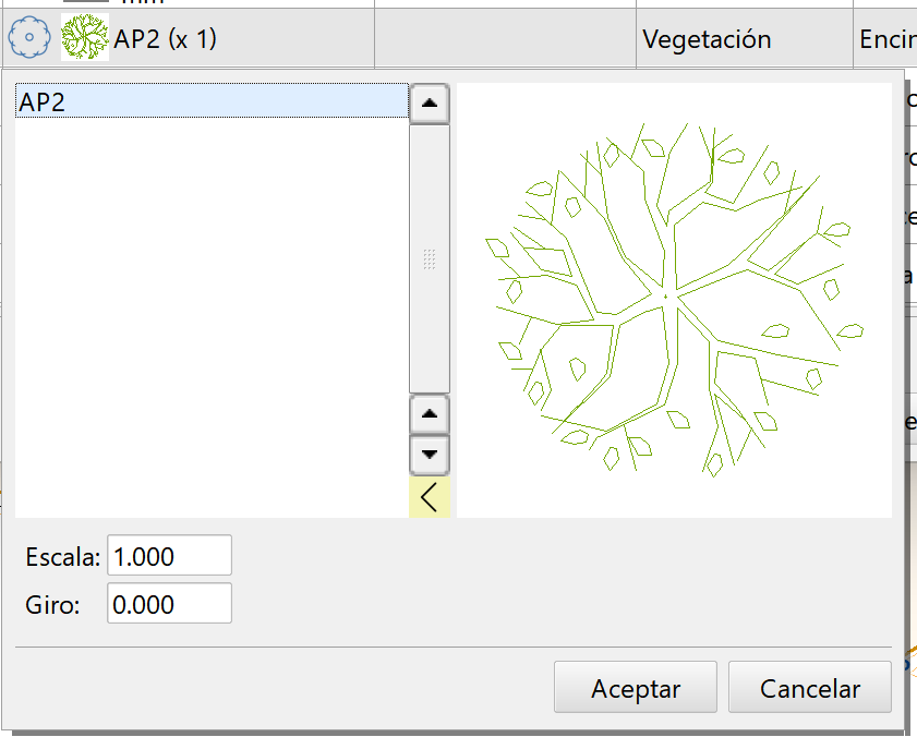 Edición - Levantamiento - Autocroquis, selección del símbolo