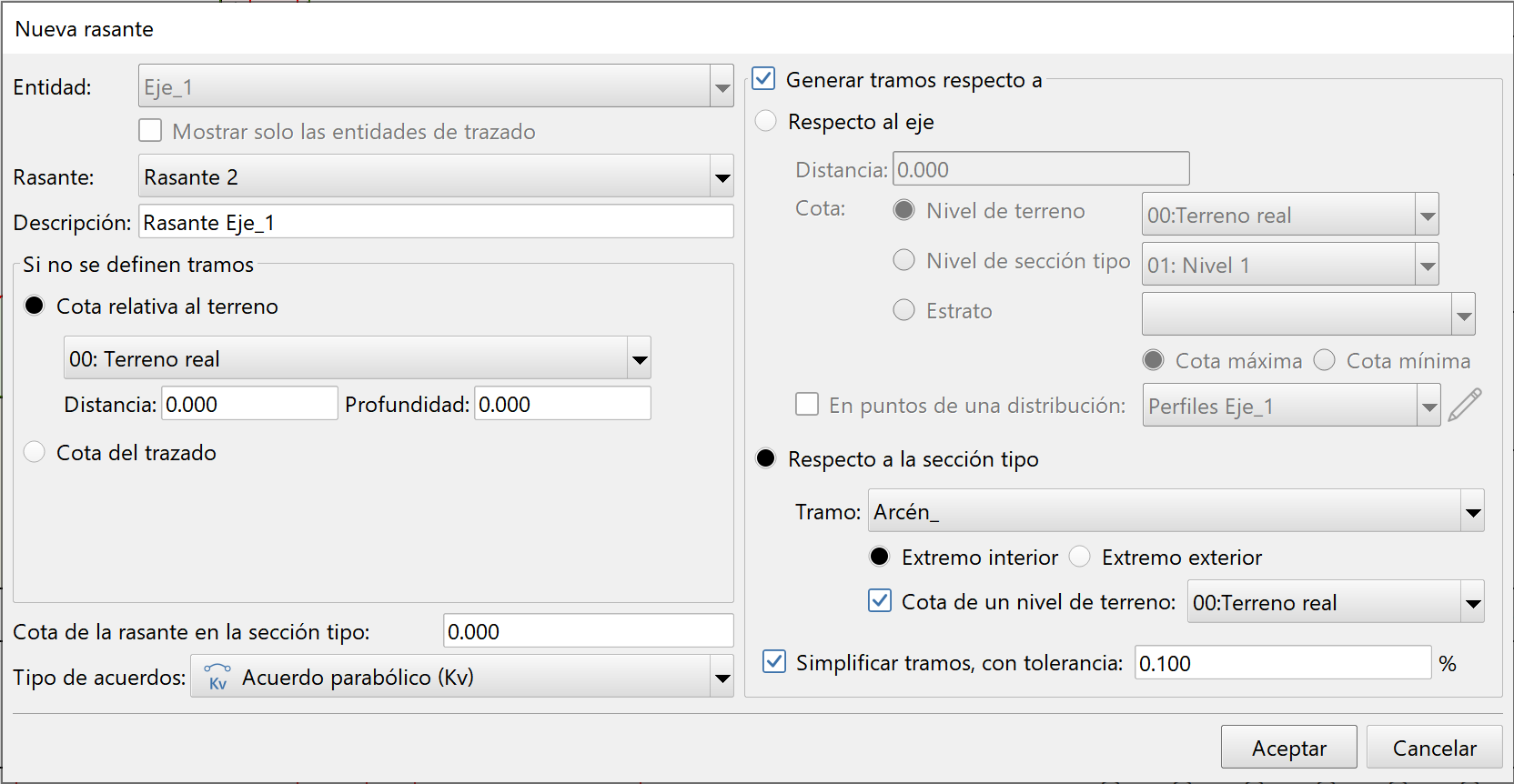 Trazado - Editor de rasantes, generación automática