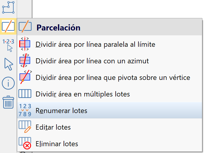 Parcelaciones - Renumerar, acceso barra de cad