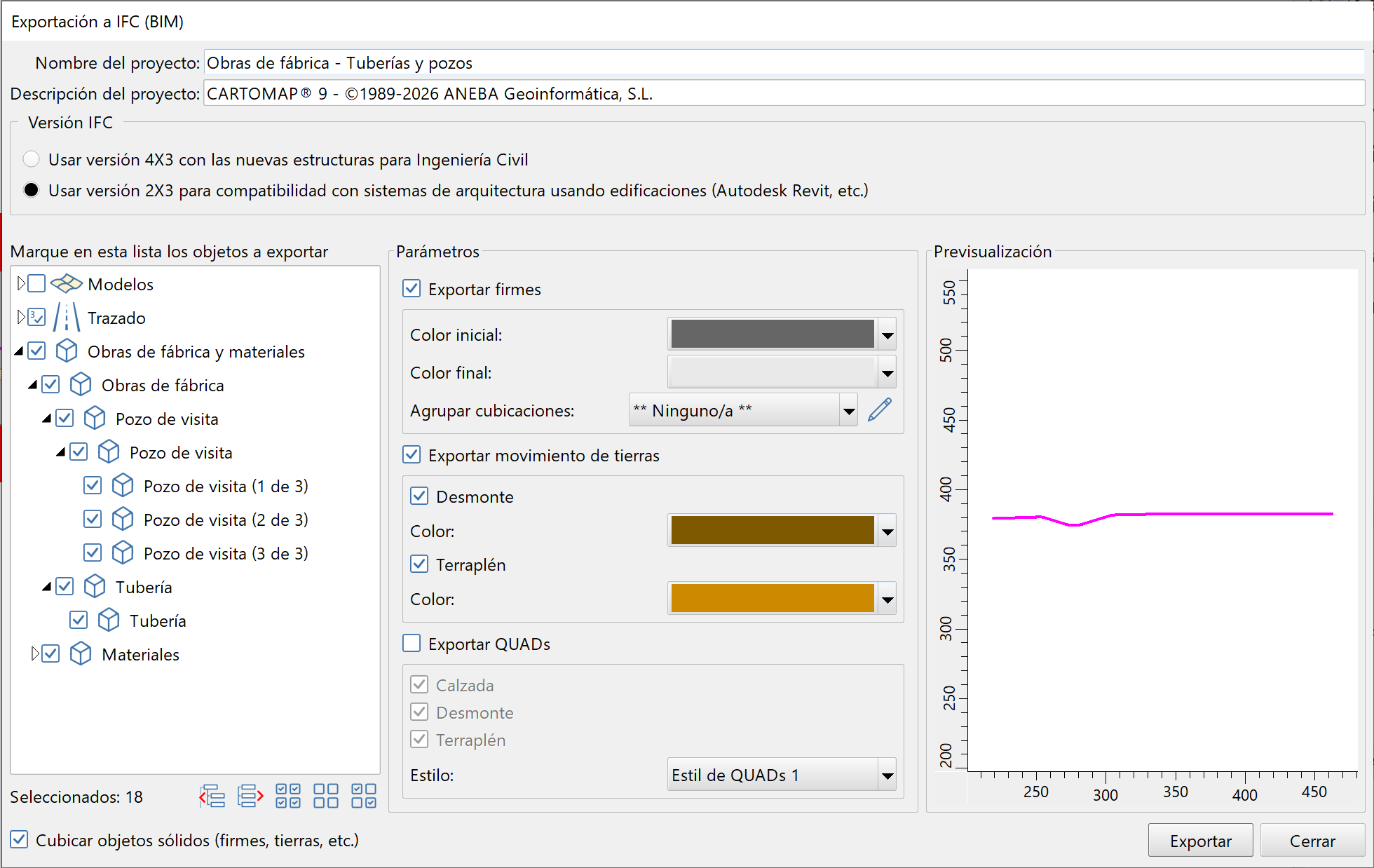 BIM - Exportación, dialog