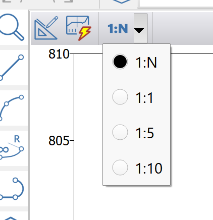 Zonas - Barra superior - Cambio de escala, botón con menú
