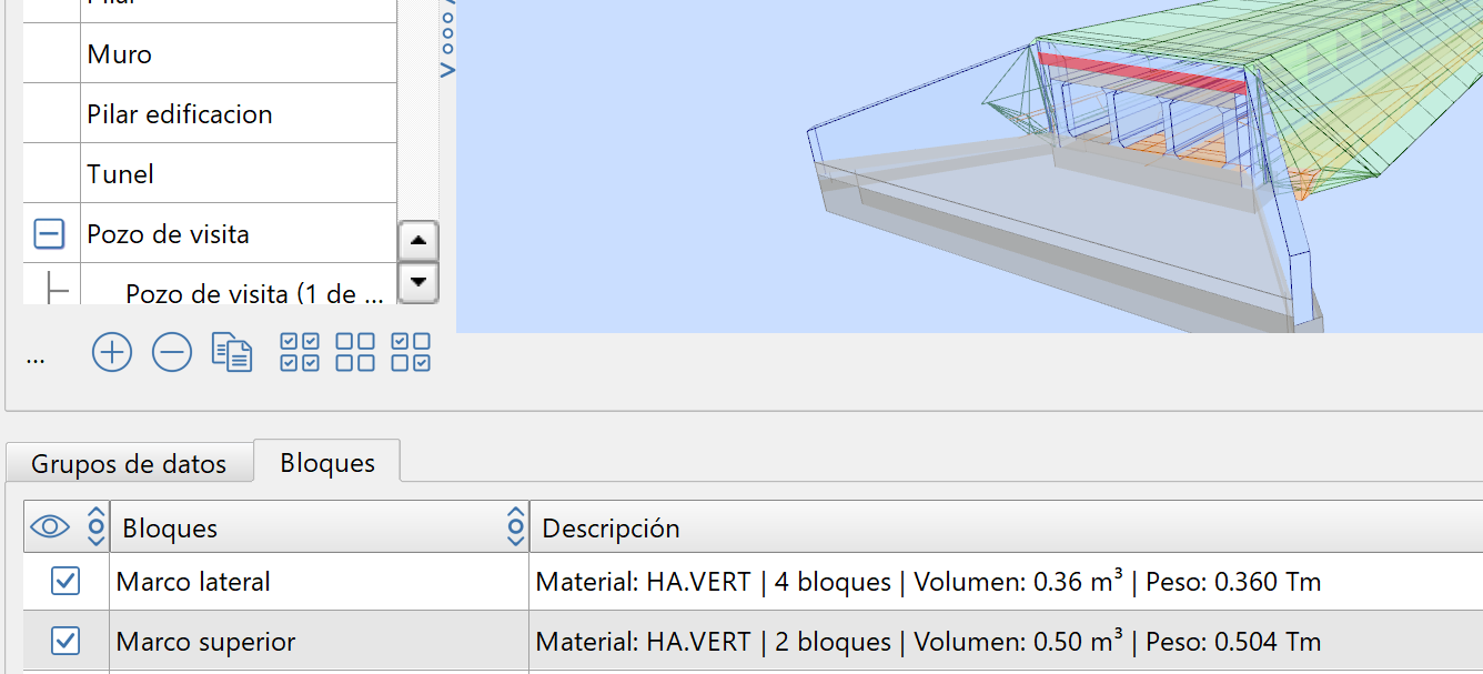 Obras de fábrica - Editor - Bloques, un bloque seleccionado