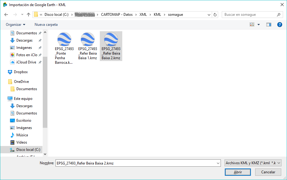 Archivo - Importar - KML, selección archivo