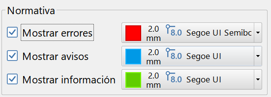 Vista 2D - Alineaciones - Editor de estilos, opciones de normativa