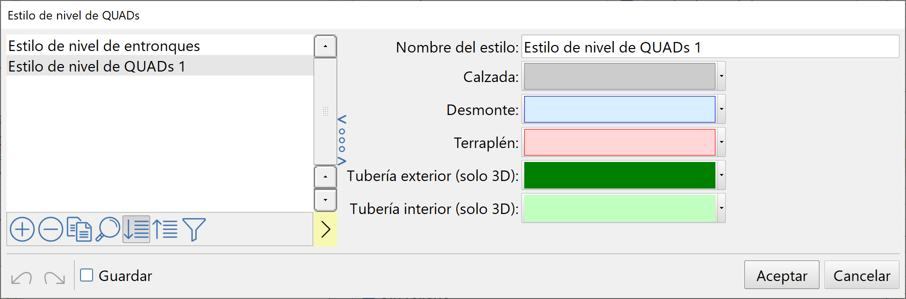 Vista 2D - Presentación de QUADs - Editor de estilos de nivel