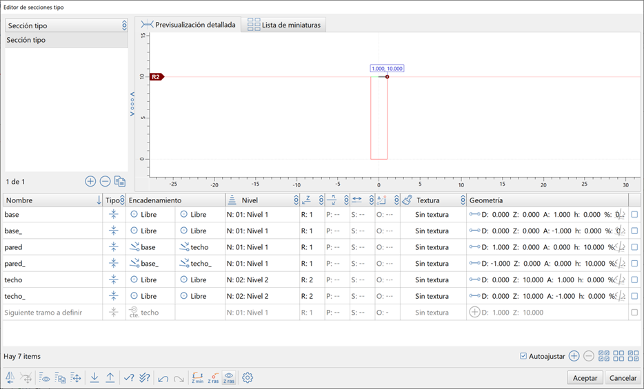 Trazado - Editor secciones - Mostrar cota rasante, resultado
