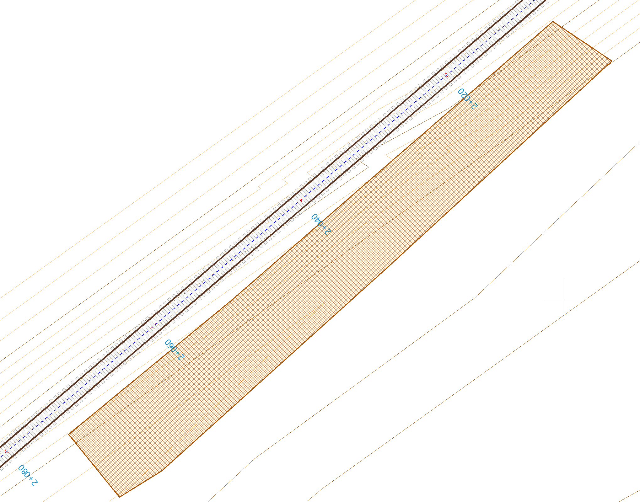 Perfil longitrudinal - Polilineas rellenas abatidas, ejemplo en planta