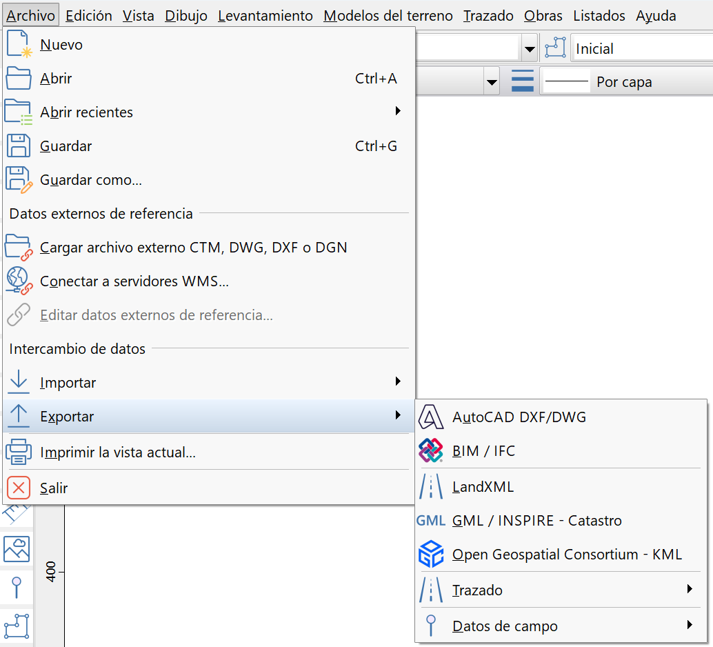Exportación - Menú
