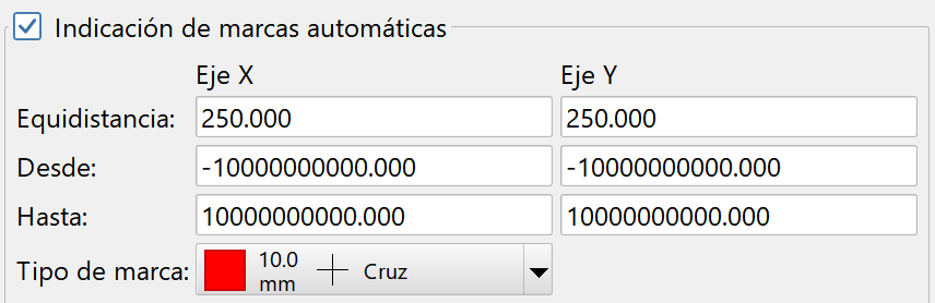Vista 2D - Configuración, marcas de posicionamiento, dialog marcas simples