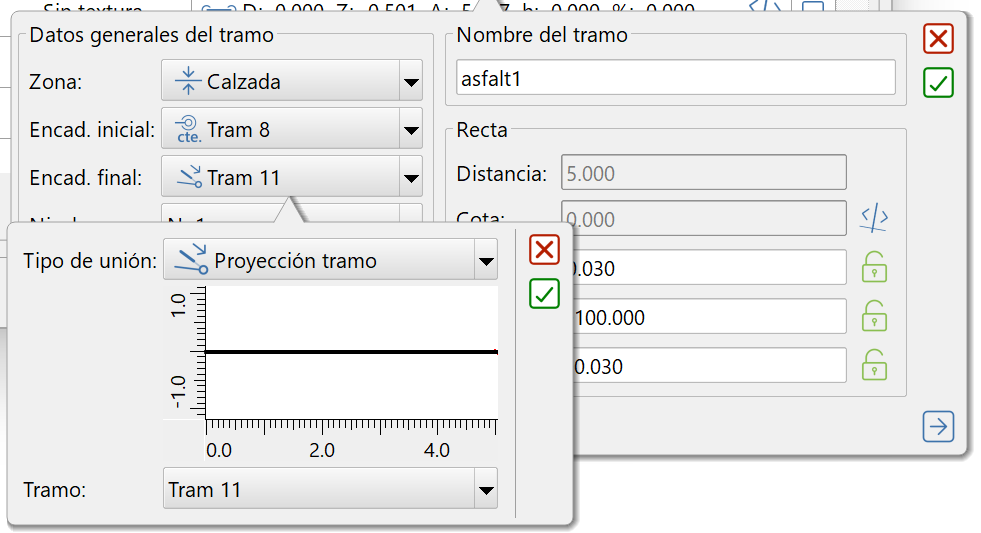 Editor de secciones - Editor tramo, encadenamientos