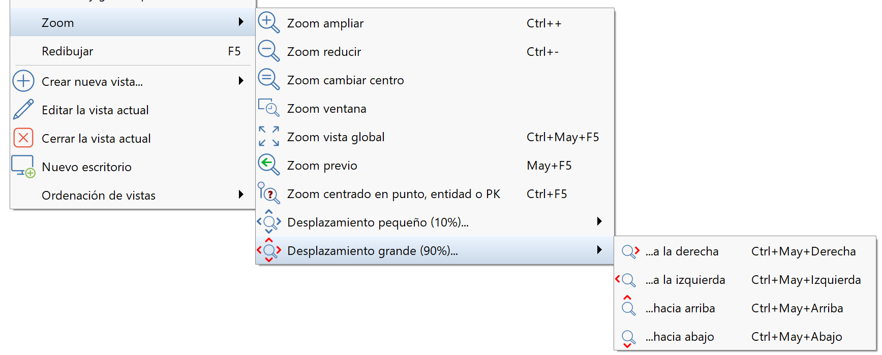 Vistas - Zoom, menú en barra CAD