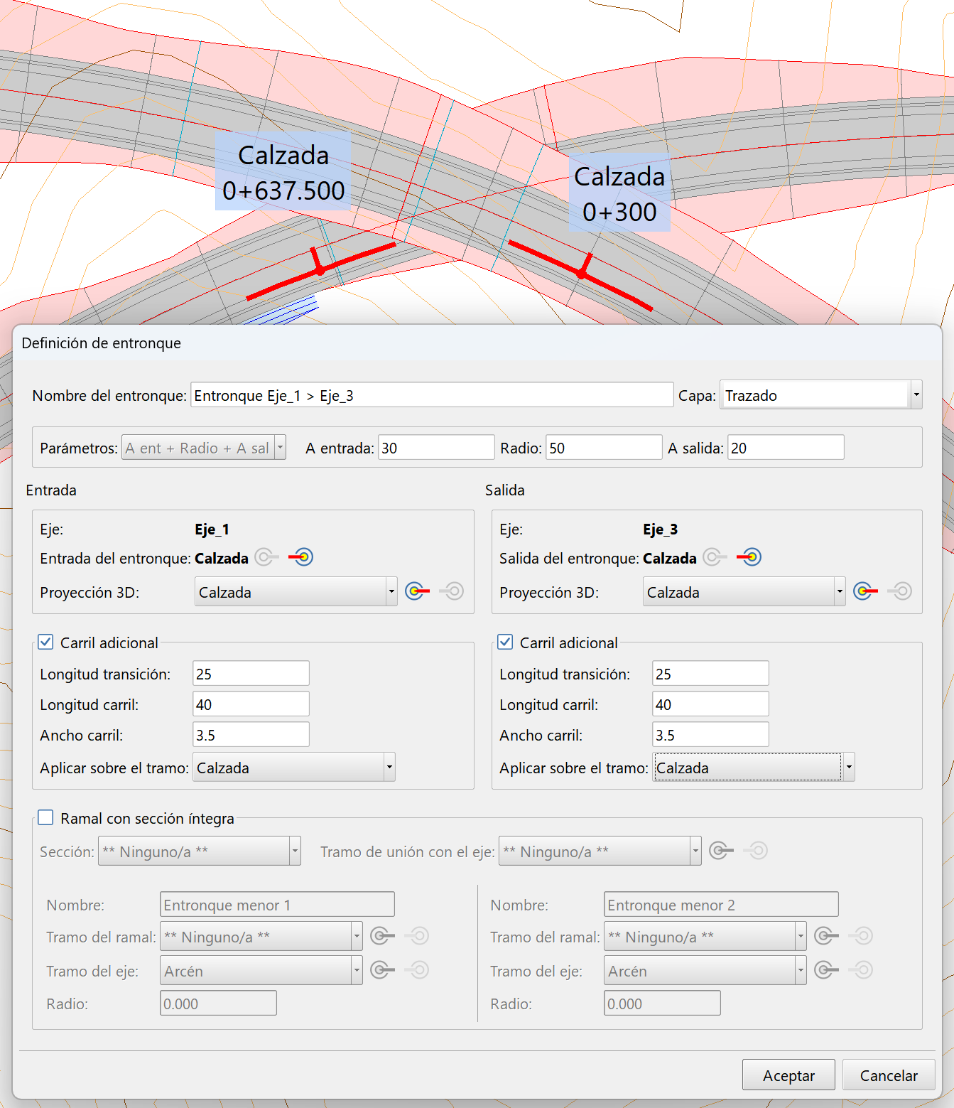 Trazado - Entronques - Caso práctico – Cruce - Definición entronque 1