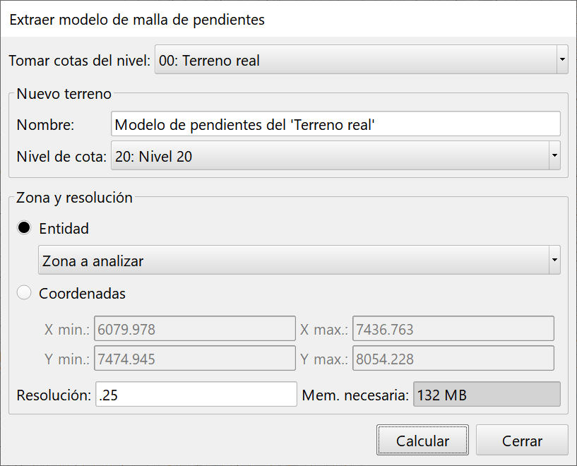 Superficies - Crear modelo pendientes - dialog