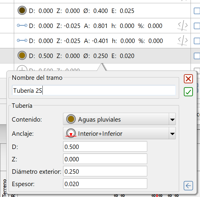 Secciones tipo - Editor de tramos - Tubería