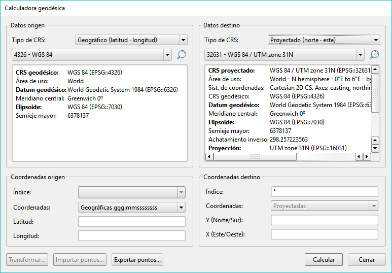 Cálculo - Calculadora geodésica - Inicio