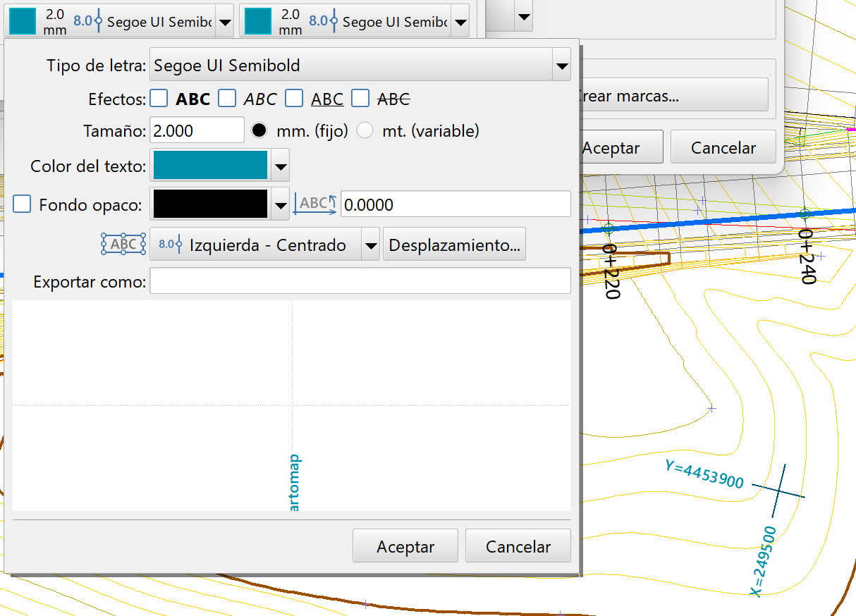 Vista 2D - Configuración, marcas de posicionamiento, ejemplo