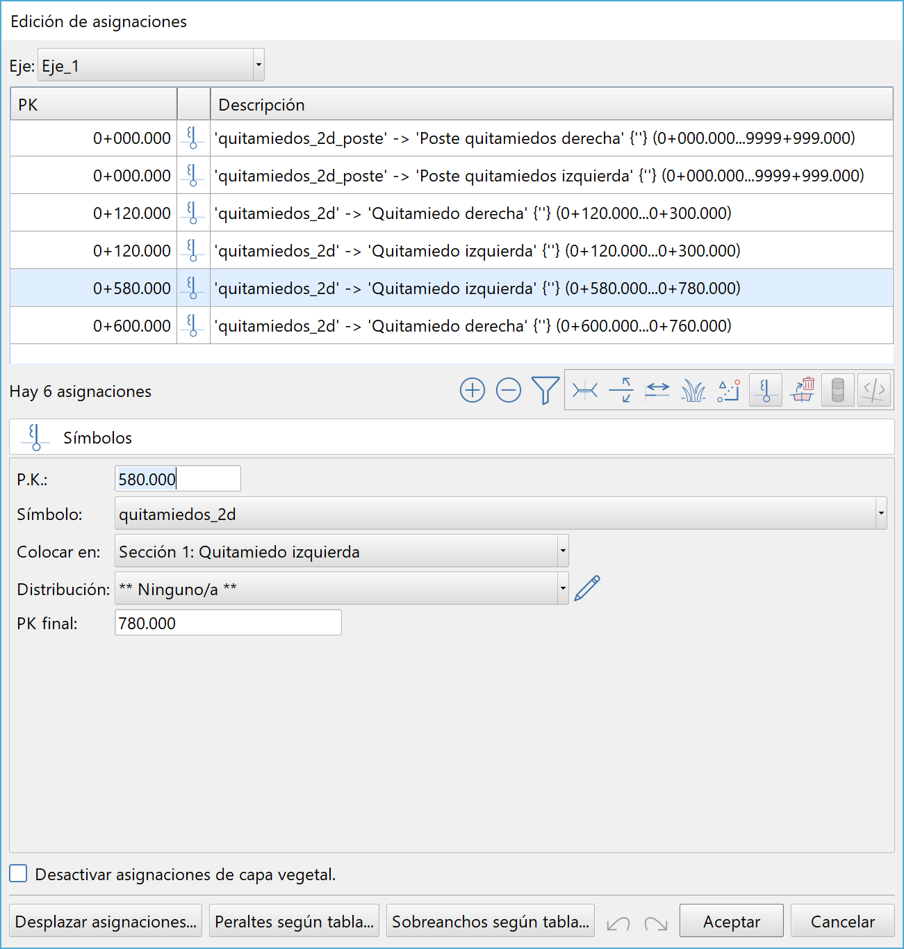 Trazado - Edición unificada de asignaciones - Asignación de símbolos lineales