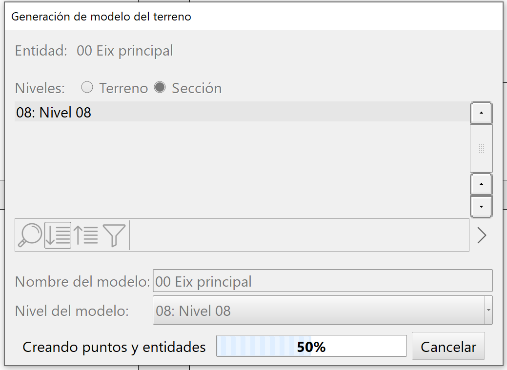 Trazado - Adquisición de perfiles transversales - Generación de modelos, dialog sección 2020.12