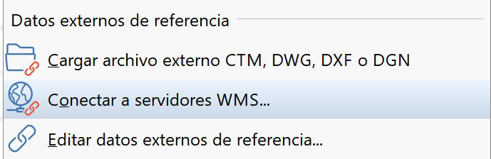 WMS - Conectar, menú