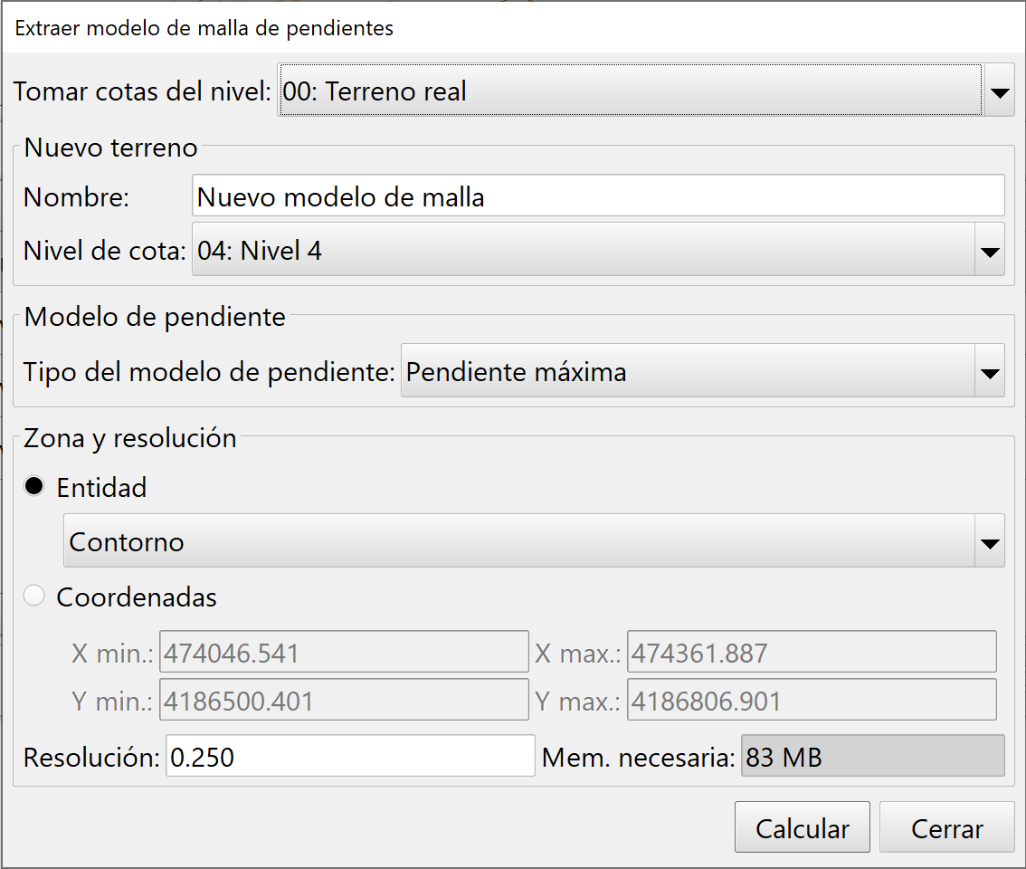 Editor de modelos - Modelos de utilidad, modelo de pendientes, dialog