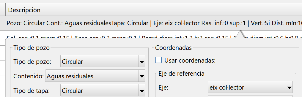 Obras de fábrica - Pozos - Datos generales, descripción con tipo de contenido