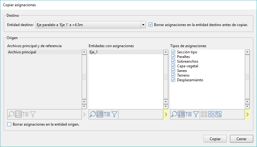 Trazado - Copiar asignaciones