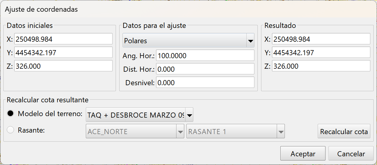 Vista 2D - Zona superior - Herramientas de captura gráfica, ajuste manual de coordenadas, dialog